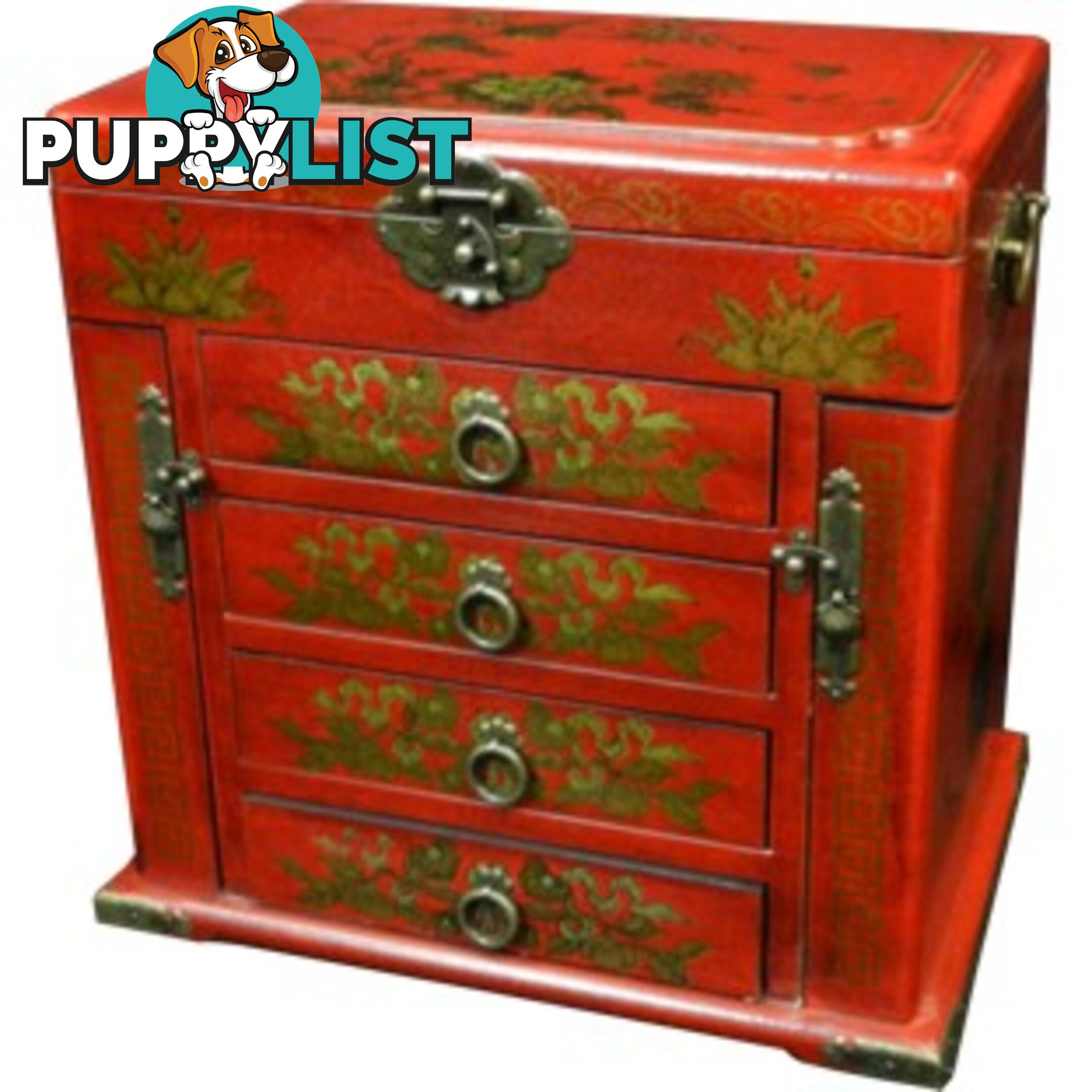 Four Drawers Two Side Doors Red Mirror Box