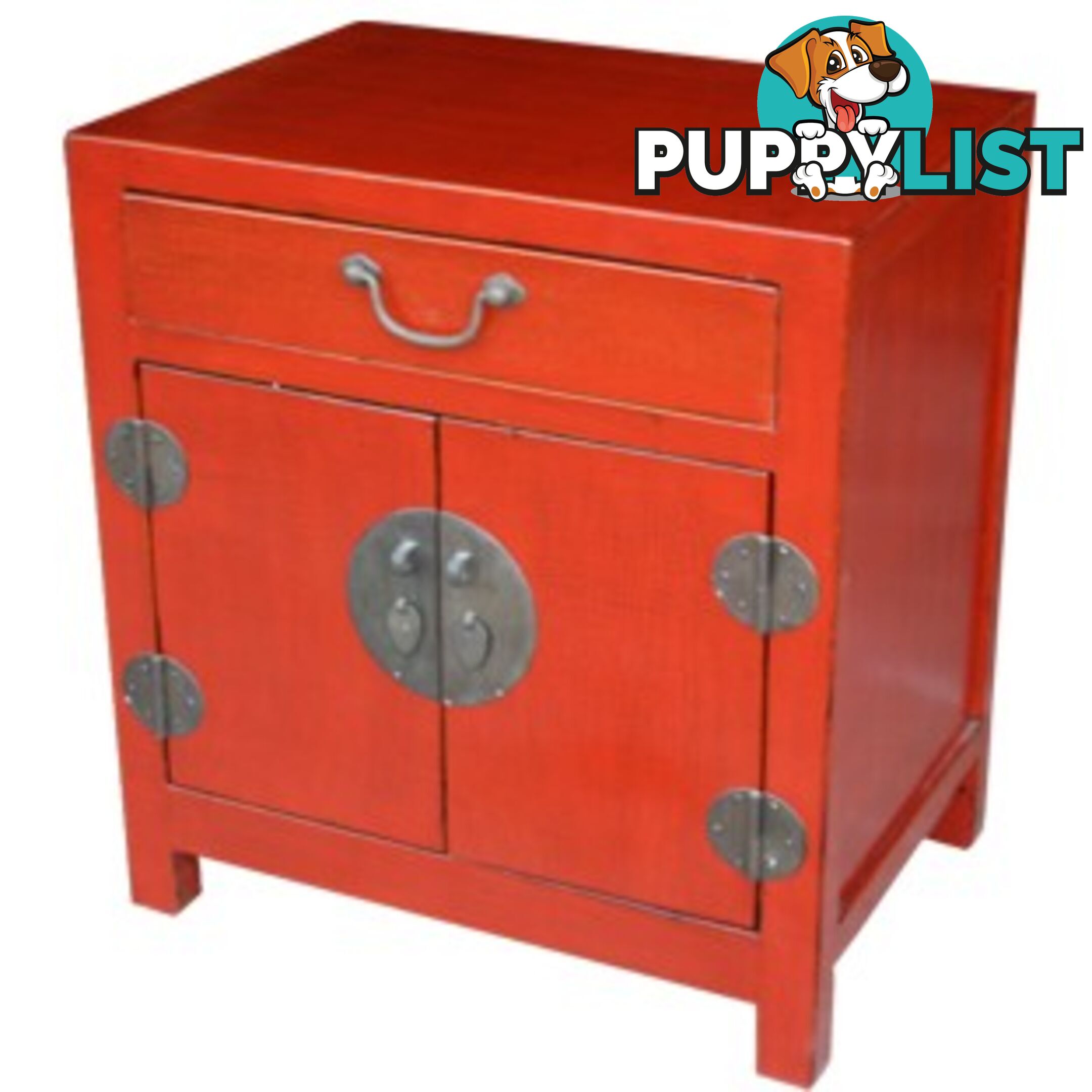 Red Lacquered Bedside Table Crackle Finishing