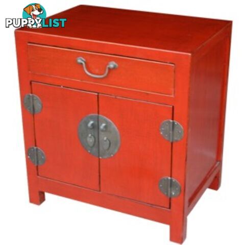 Red Lacquered Bedside Table Crackle Finishing