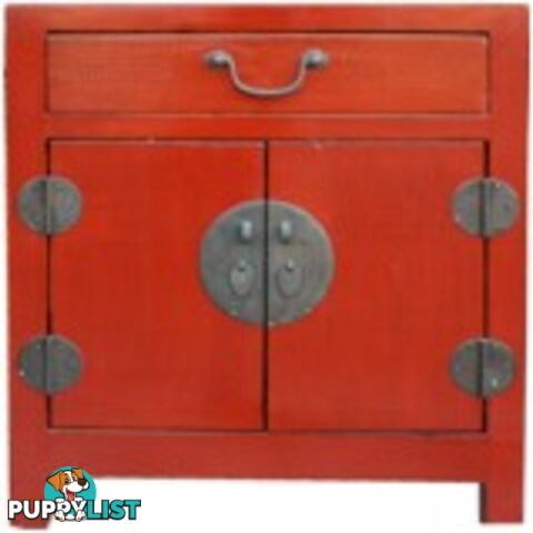 Red Lacquered Bedside Table Crackle Finishing