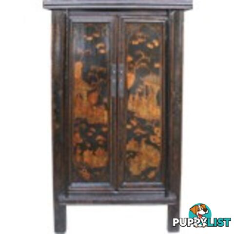 Gold Painting Black Chinese Cabinet