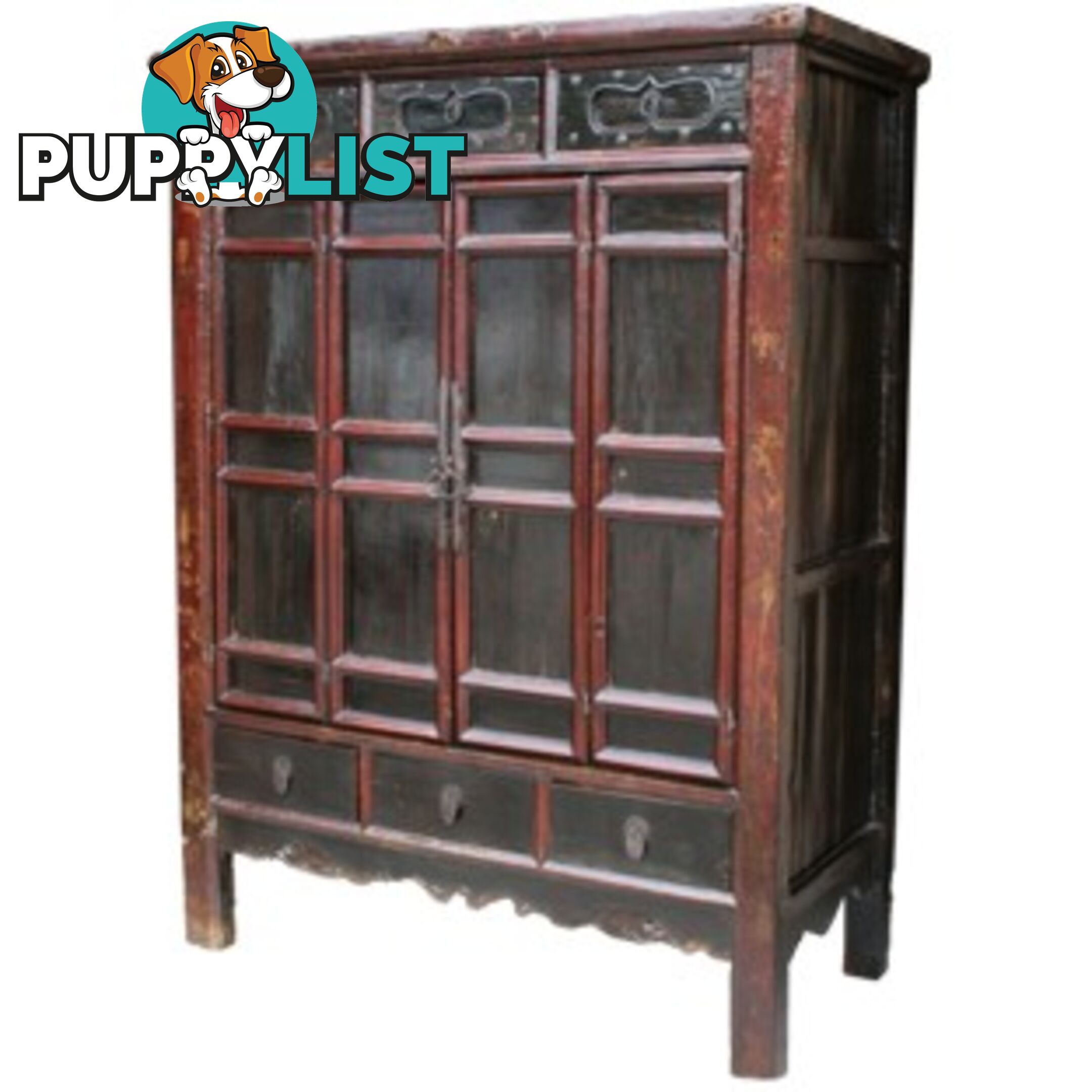 Large Original Chinese Antique Painted Wedding Cabinet