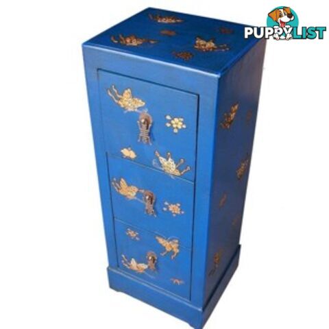 Blue Oriental Butterfly Painted DVD/CD Storage Cabinet