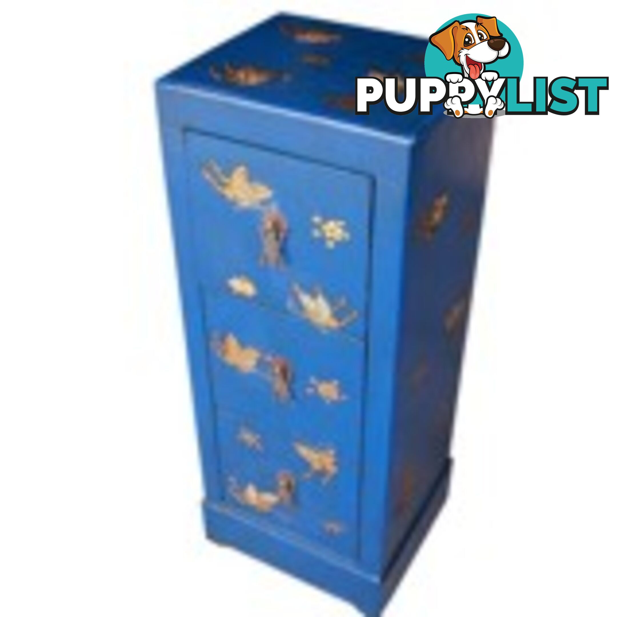 Blue Oriental Butterfly Painted DVD/CD Storage Cabinet