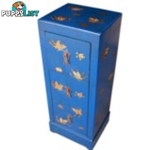 Blue Oriental Butterfly Painted DVD/CD Storage Cabinet