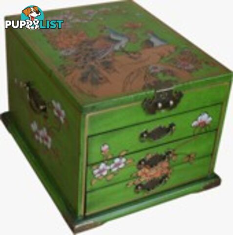 Green Jewellery Box with Stand-Up Mirror - Flower