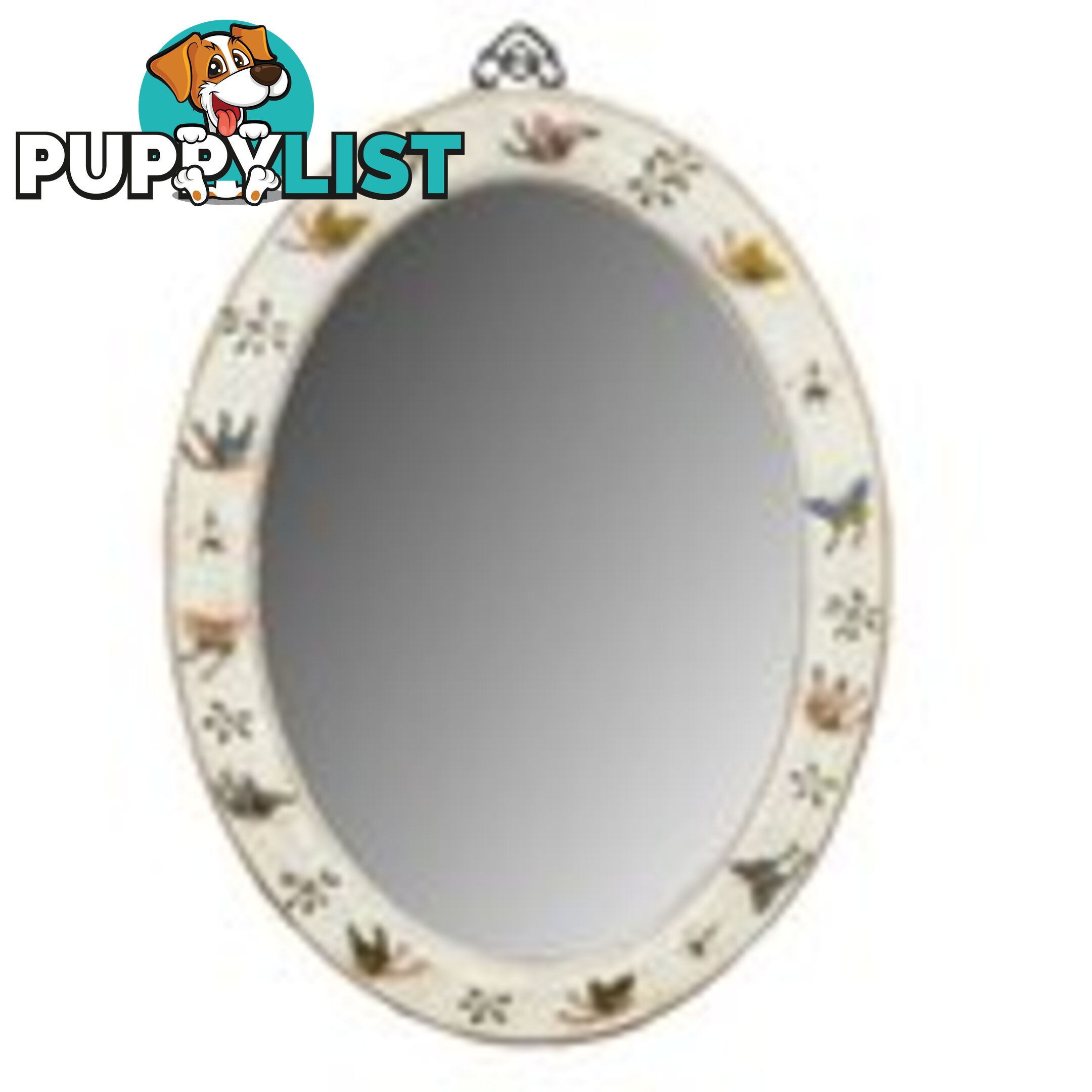 White Oval Leather Mirror - Embossed Butterfly