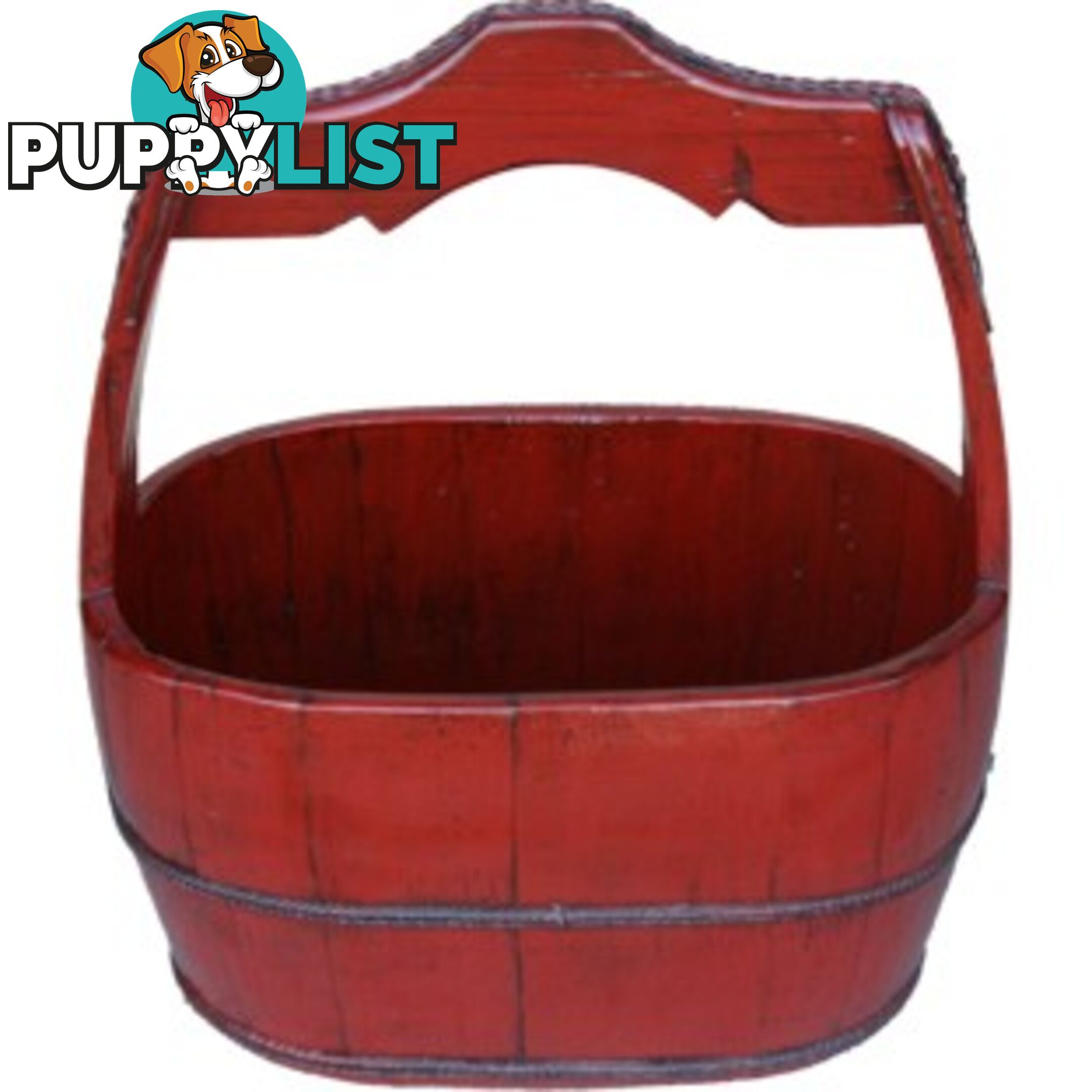 Large Red Chinese Pail with Wide Handle