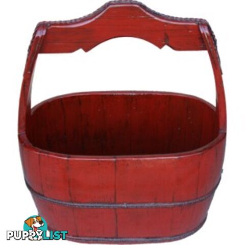 Large Red Chinese Pail with Wide Handle