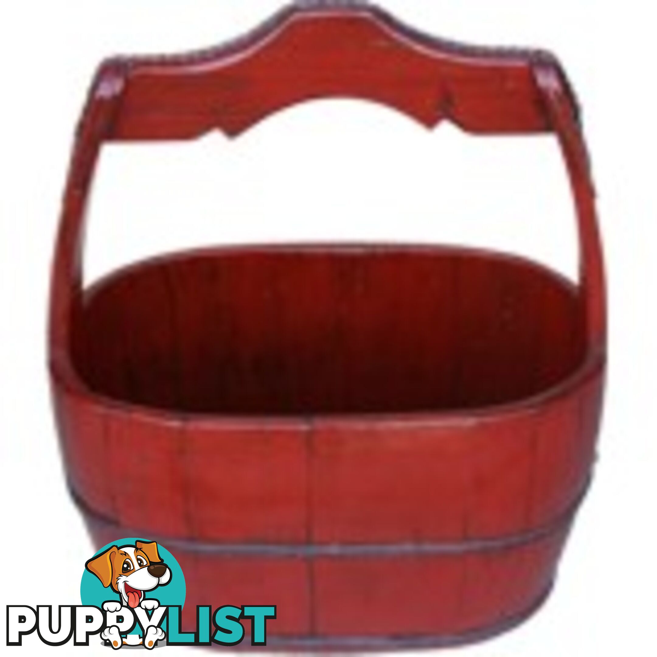 Large Red Chinese Pail with Wide Handle