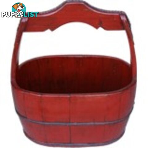 Large Red Chinese Pail with Wide Handle