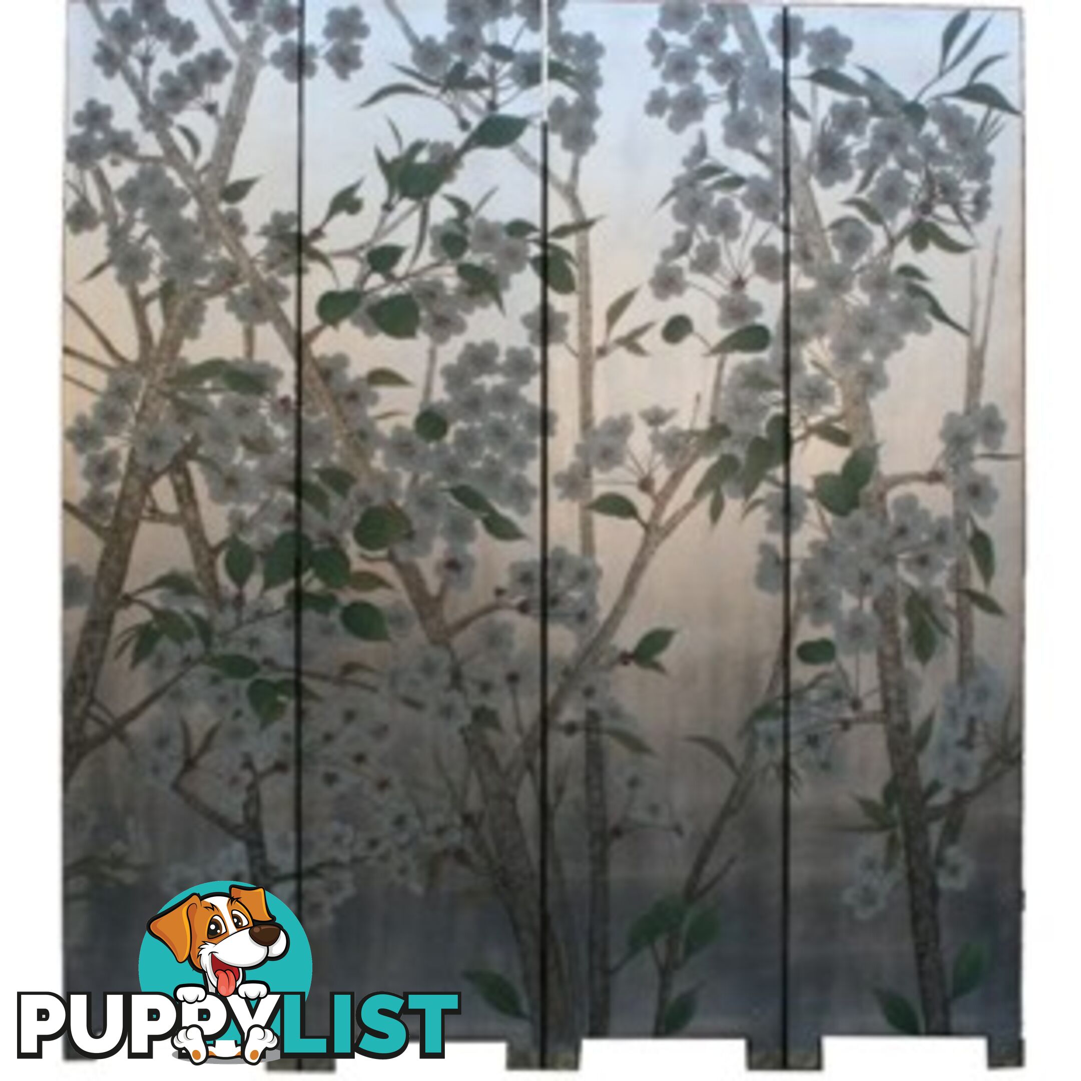 Wild Flower Fold Room Divider Screen -Silver Leaf Background