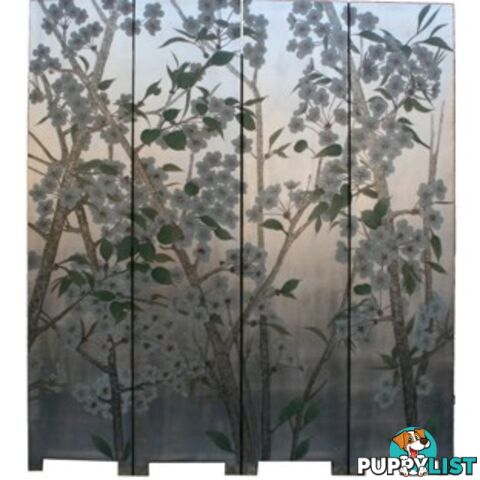 Wild Flower Fold Room Divider Screen -Silver Leaf Background