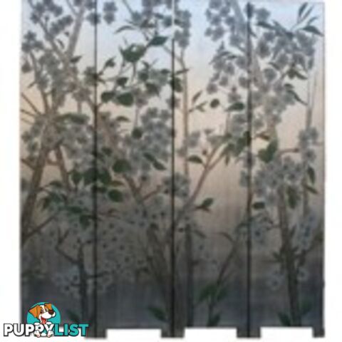 Wild Flower Fold Room Divider Screen -Silver Leaf Background