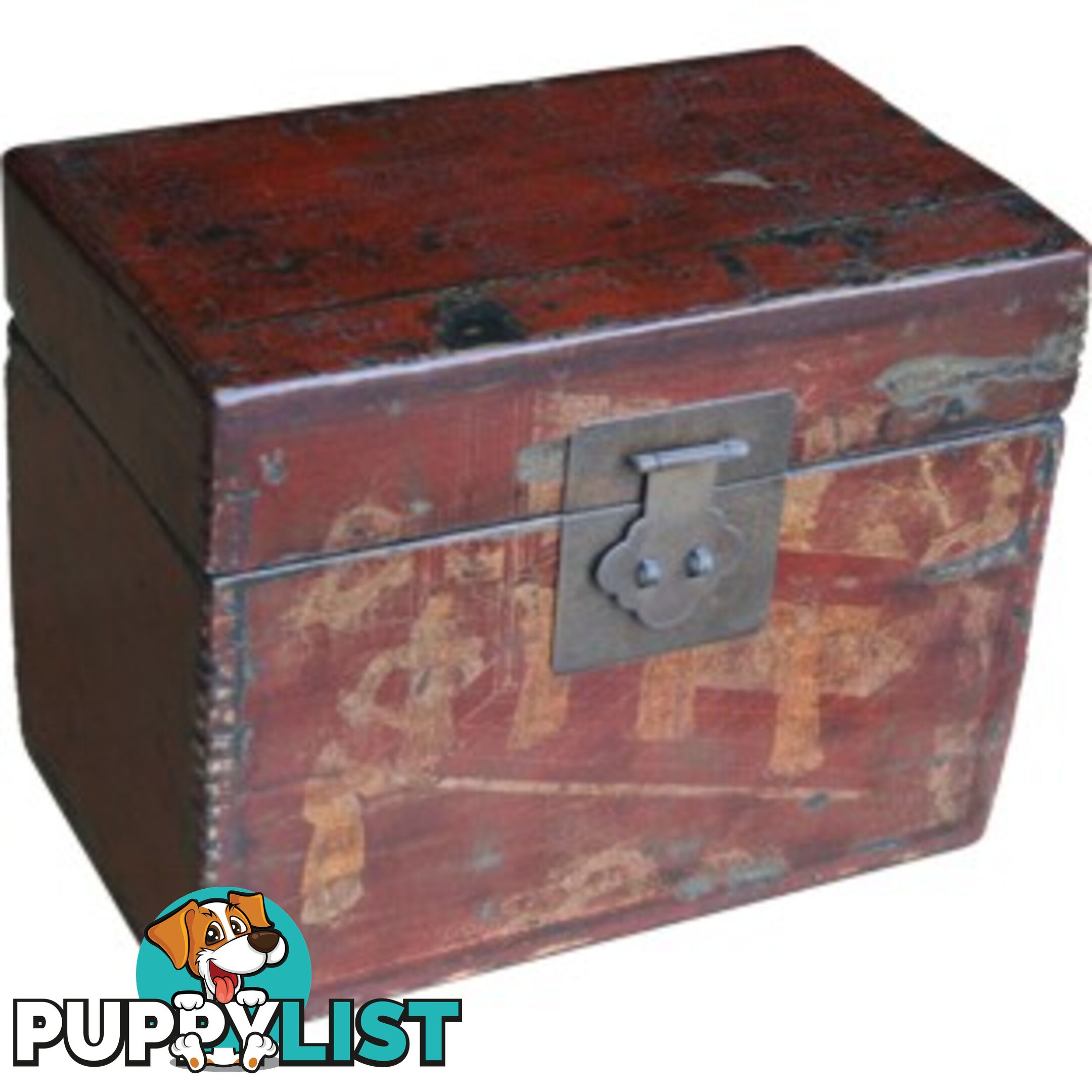 Red Painted Chinese Storage Box with Gold Painting