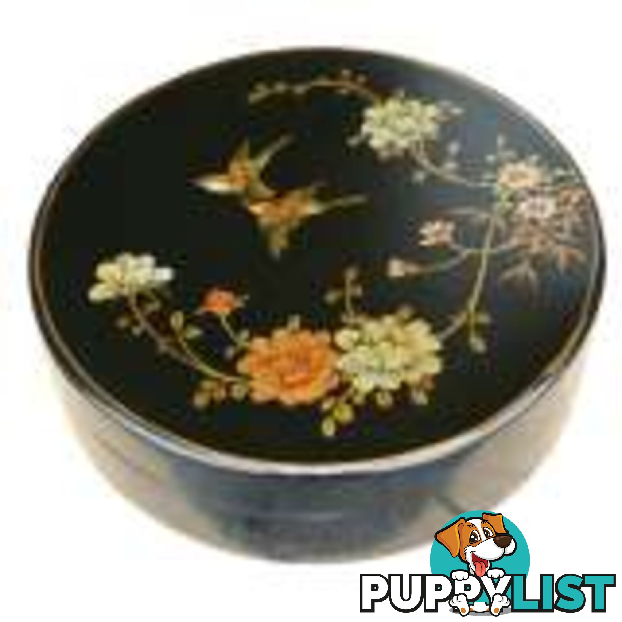 Large Black Round Flower Painted Decoration Box