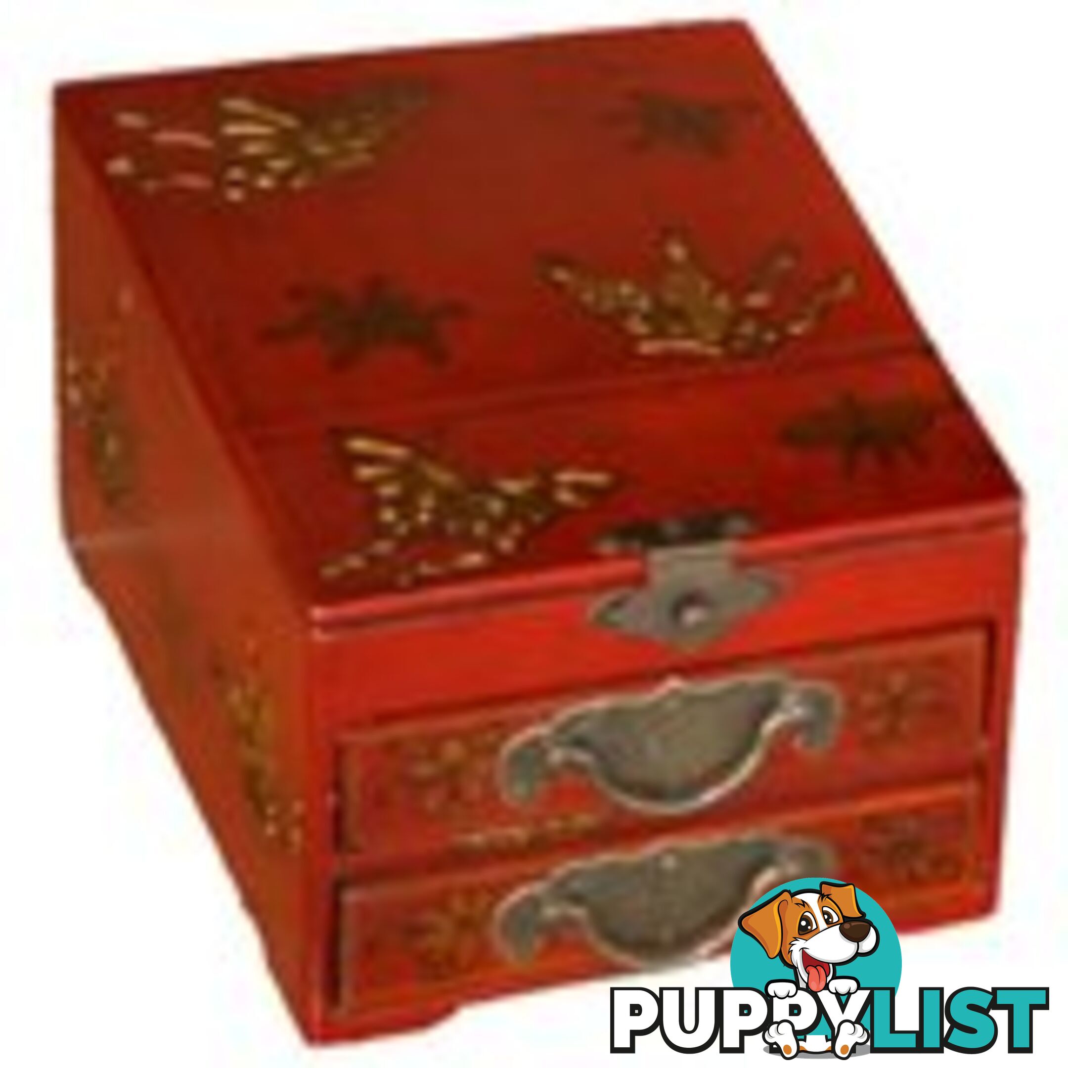 Red Two Drawers Mirror Box - Butterflies