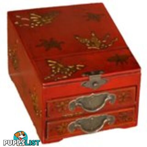 Red Two Drawers Mirror Box - Butterflies