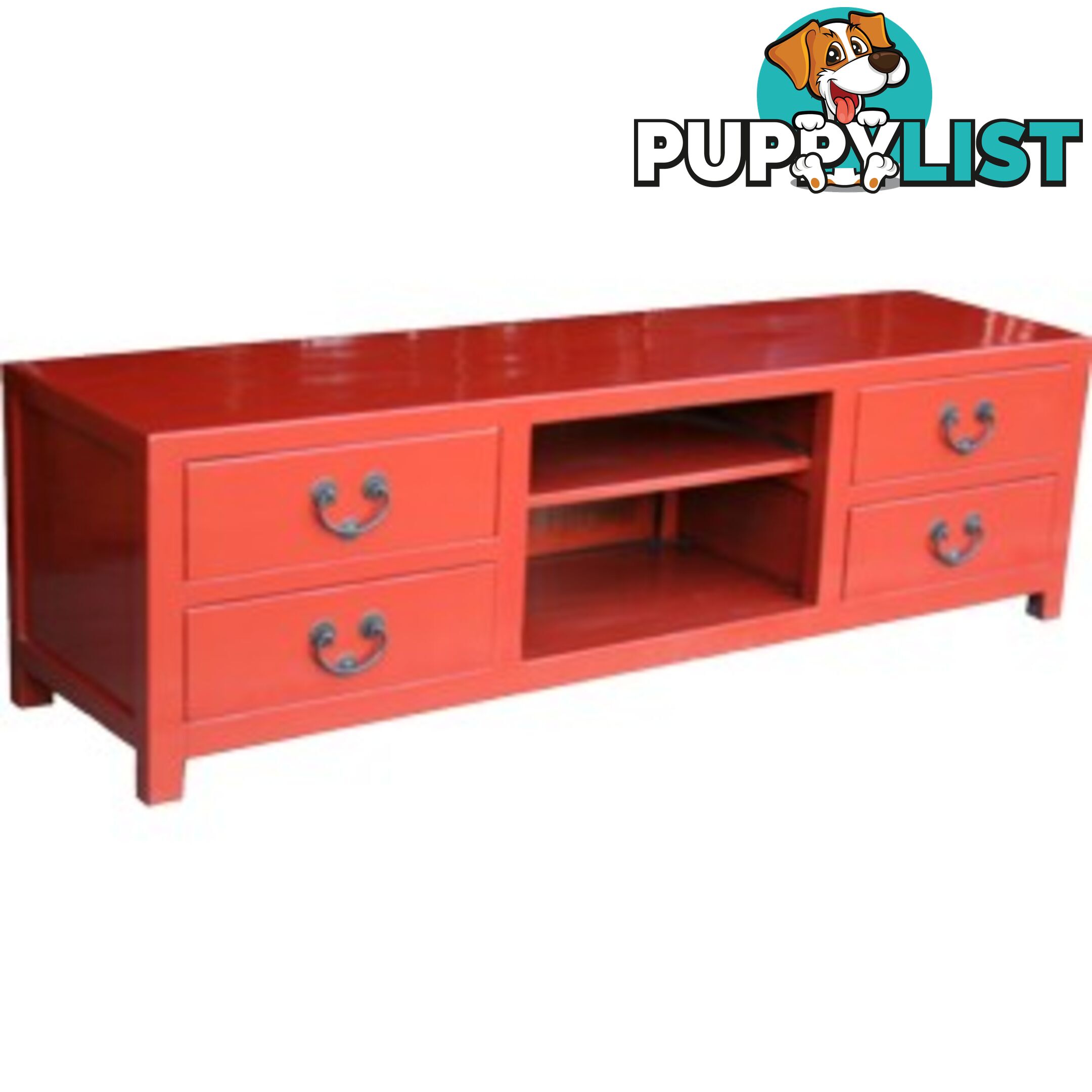Red Low Chinese Sideboard TV Unit