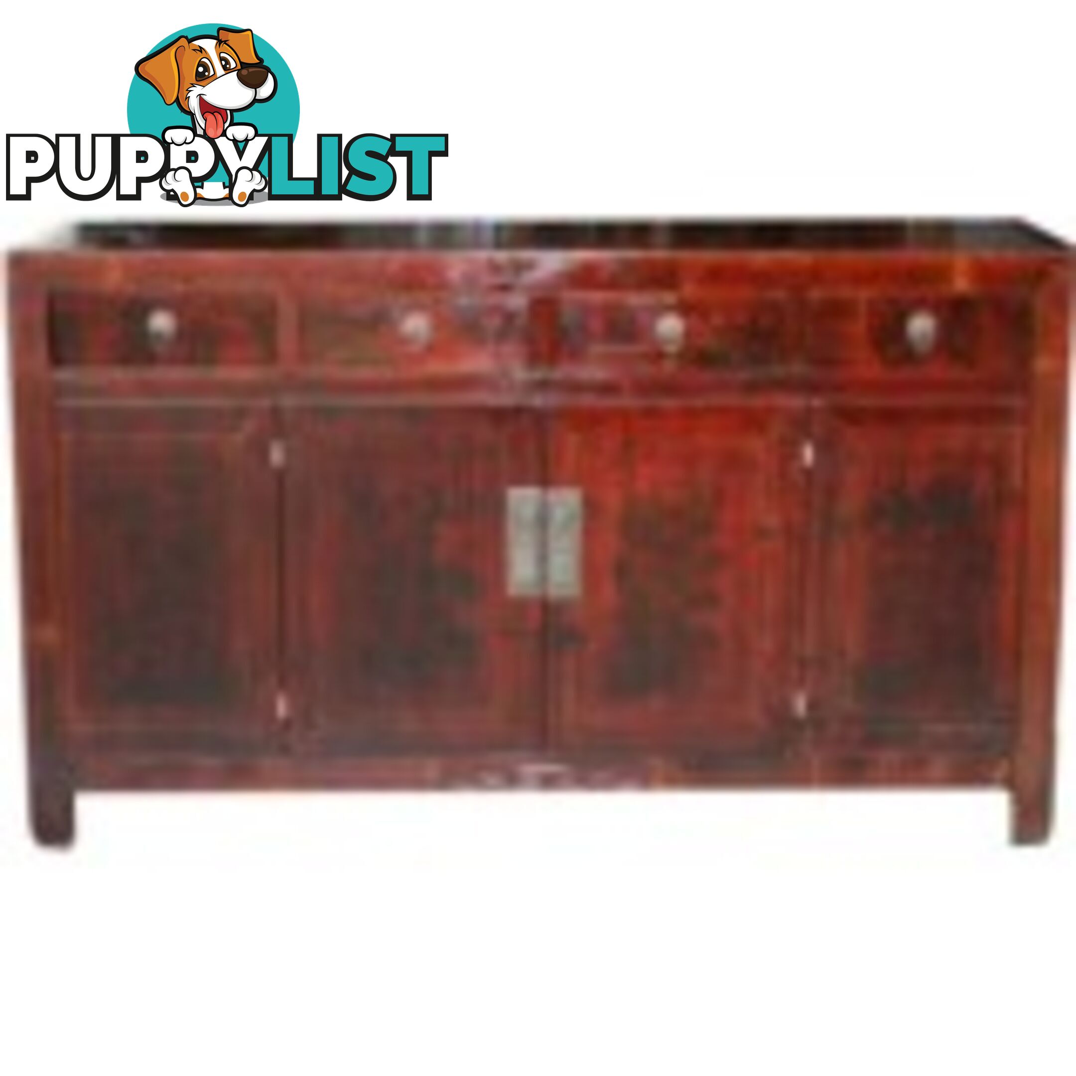 Red Manchurian Painted Chinese Sideboard