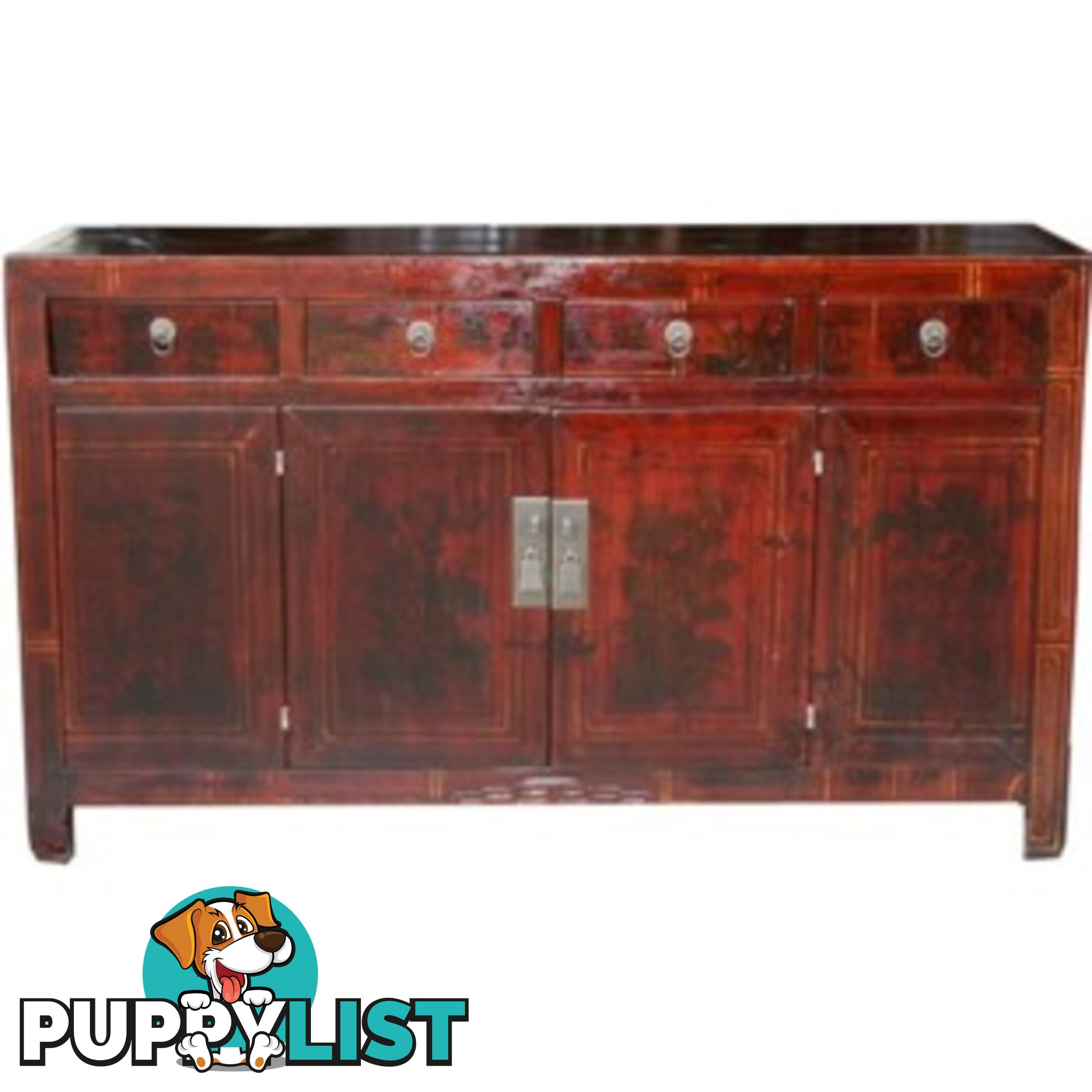 Red Manchurian Painted Chinese Sideboard