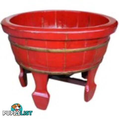 Red Chinese Wood Basin with Stand