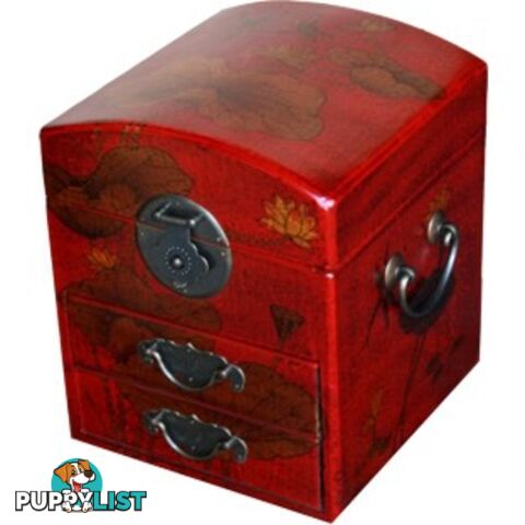 Dome Top Red Two Drawers Mirror Box - Dragonfly