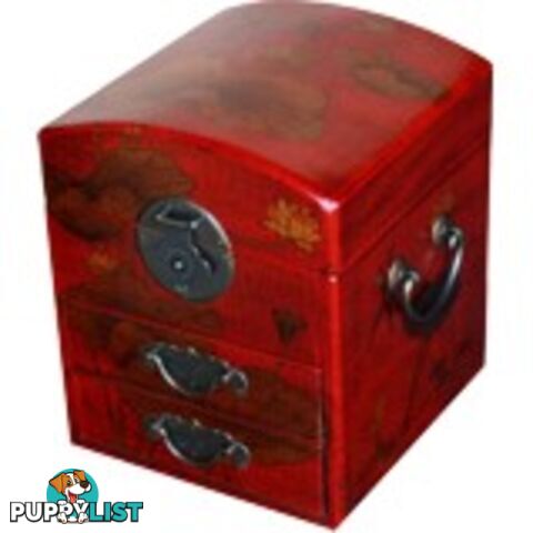 Dome Top Red Two Drawers Mirror Box - Dragonfly