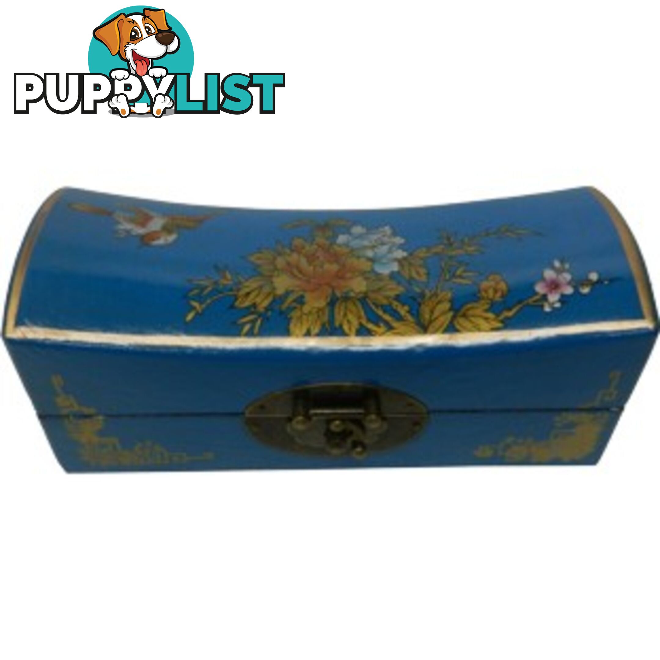 Medium Blue Painted Flora Chinese Jewellery Box