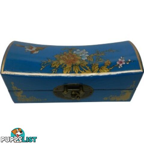 Medium Blue Painted Flora Chinese Jewellery Box