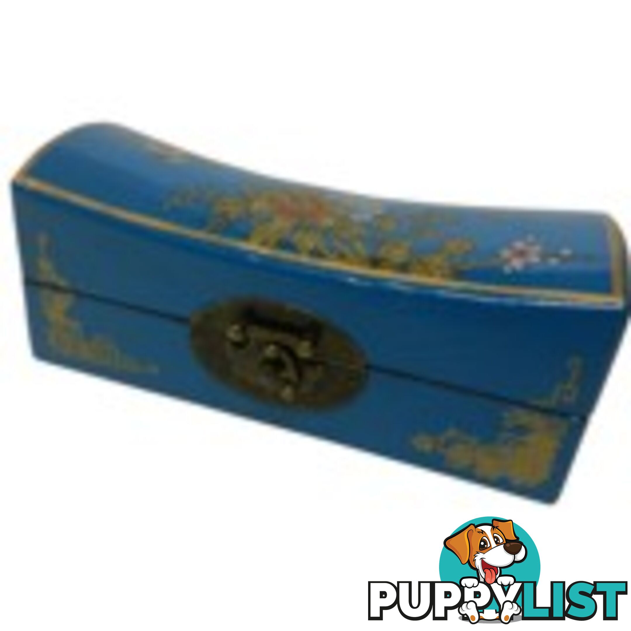 Medium Blue Painted Flora Chinese Jewellery Box