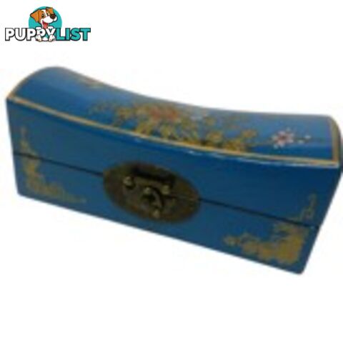 Medium Blue Painted Flora Chinese Jewellery Box