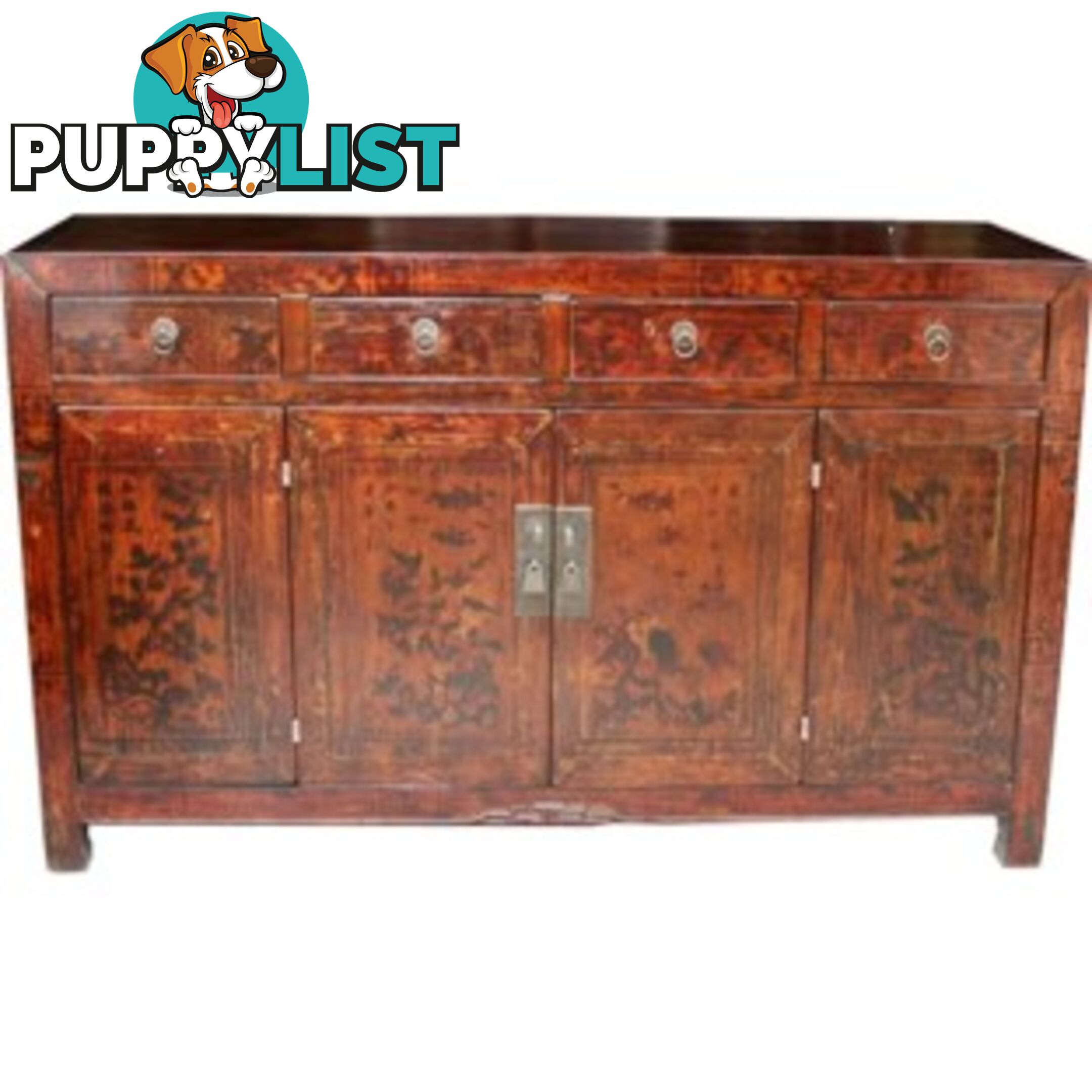 Original Red Manchurian Painted Chinese Sideboard