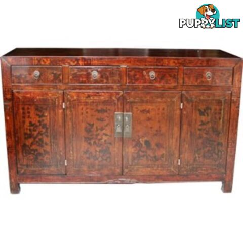 Original Red Manchurian Painted Chinese Sideboard