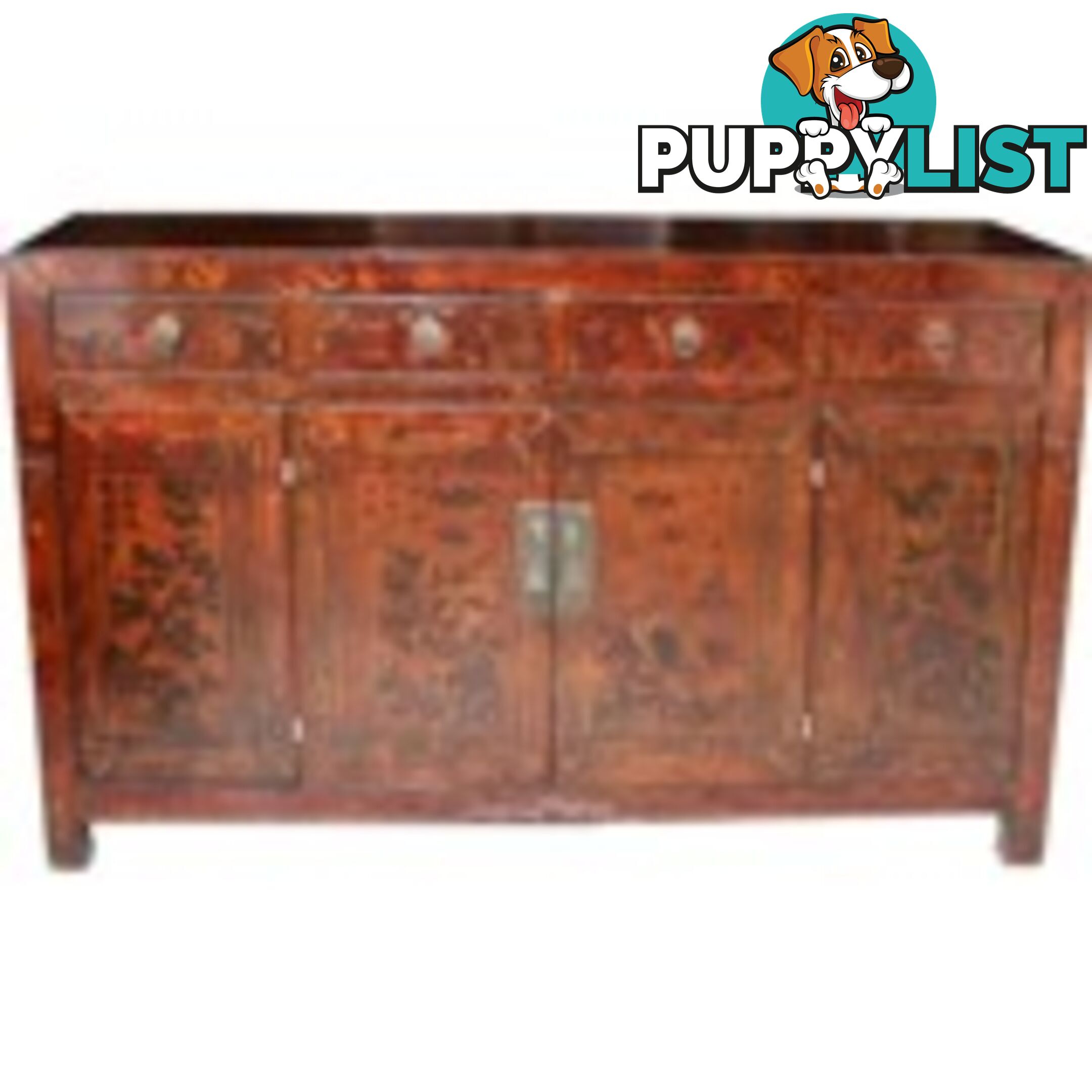 Original Red Manchurian Painted Chinese Sideboard