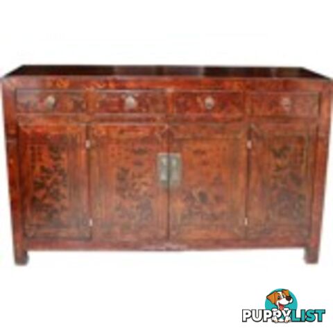 Original Red Manchurian Painted Chinese Sideboard