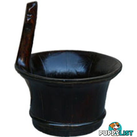 Brown Wood Water Bucket with Handle