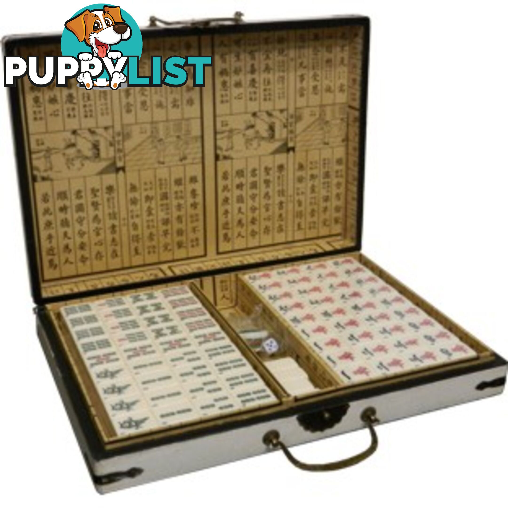 Large Mahjong Set in White Flora Painted Case