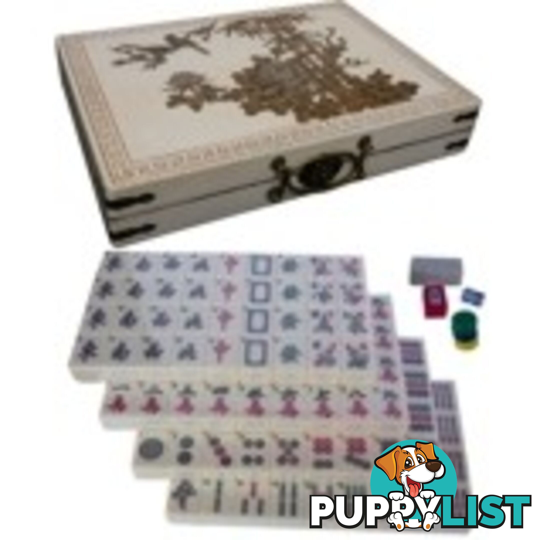 Large Mahjong Set in White Flora Painted Case