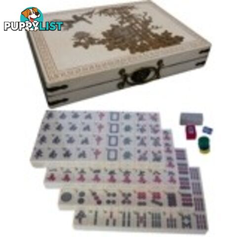 Large Mahjong Set in White Flora Painted Case