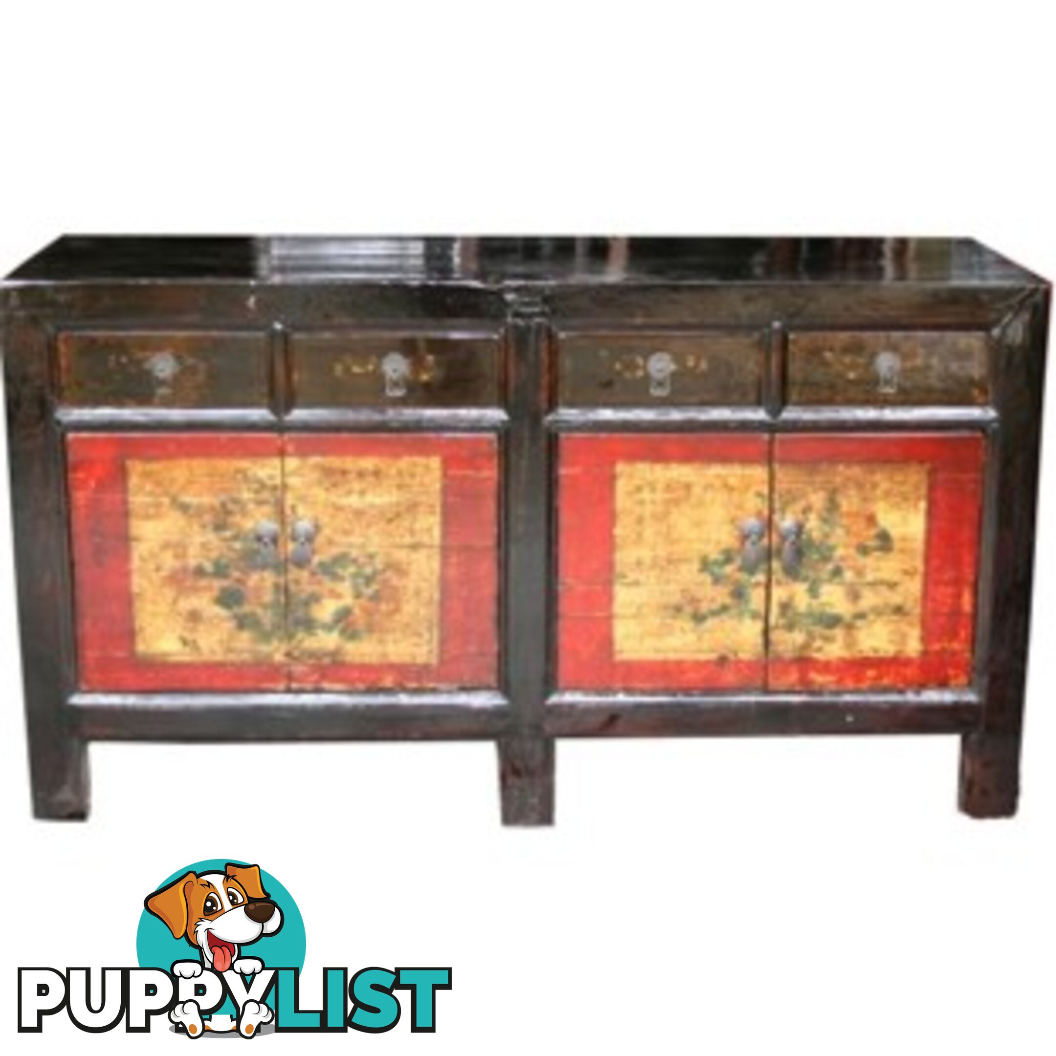 Chinese Antique Mongolian Painted Sideboard Buffet