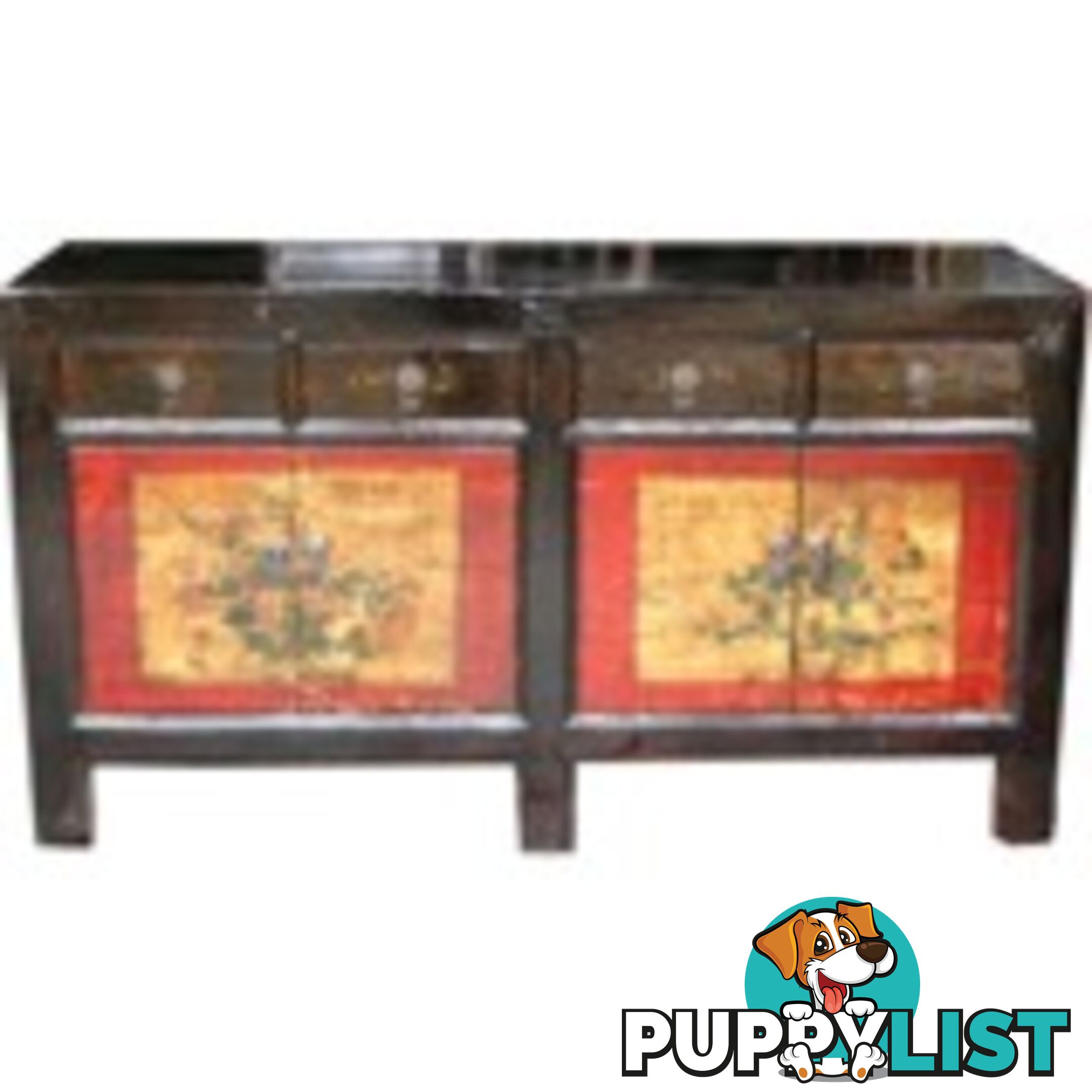 Chinese Antique Mongolian Painted Sideboard Buffet
