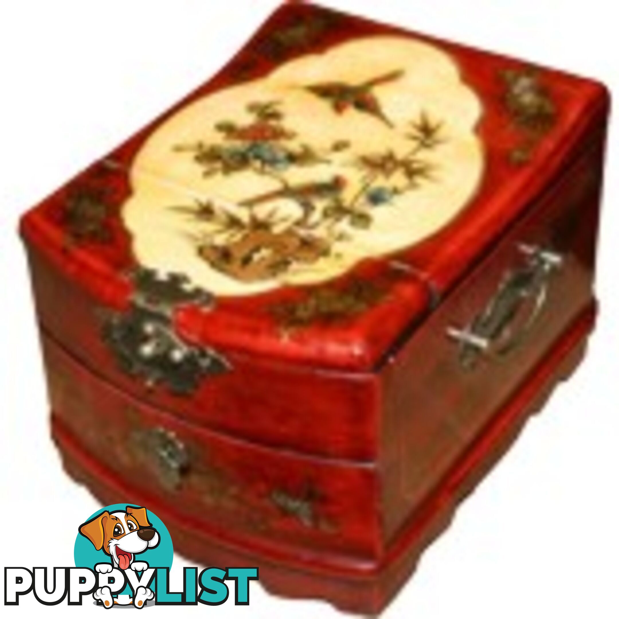 Red Chinese Jewellery Box Stand Up Mirror