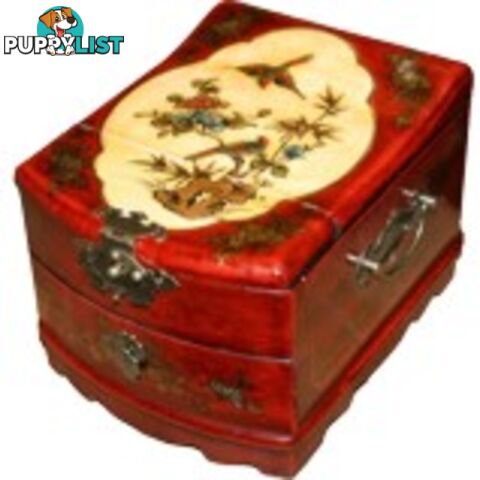 Red Chinese Jewellery Box Stand Up Mirror