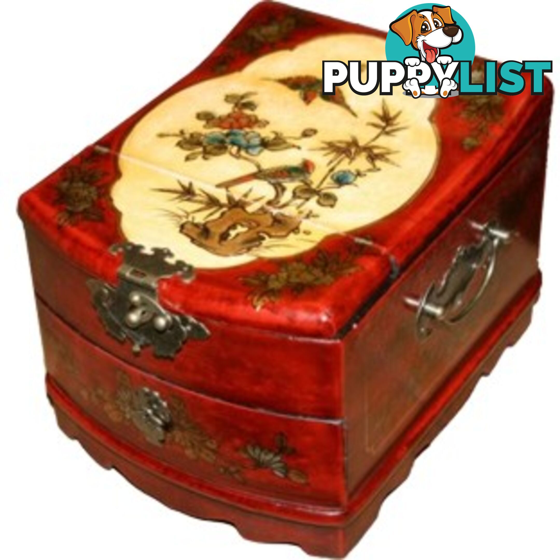 Red Chinese Jewellery Box Stand Up Mirror