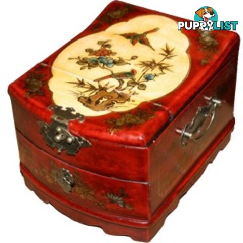 Red Chinese Jewellery Box Stand Up Mirror