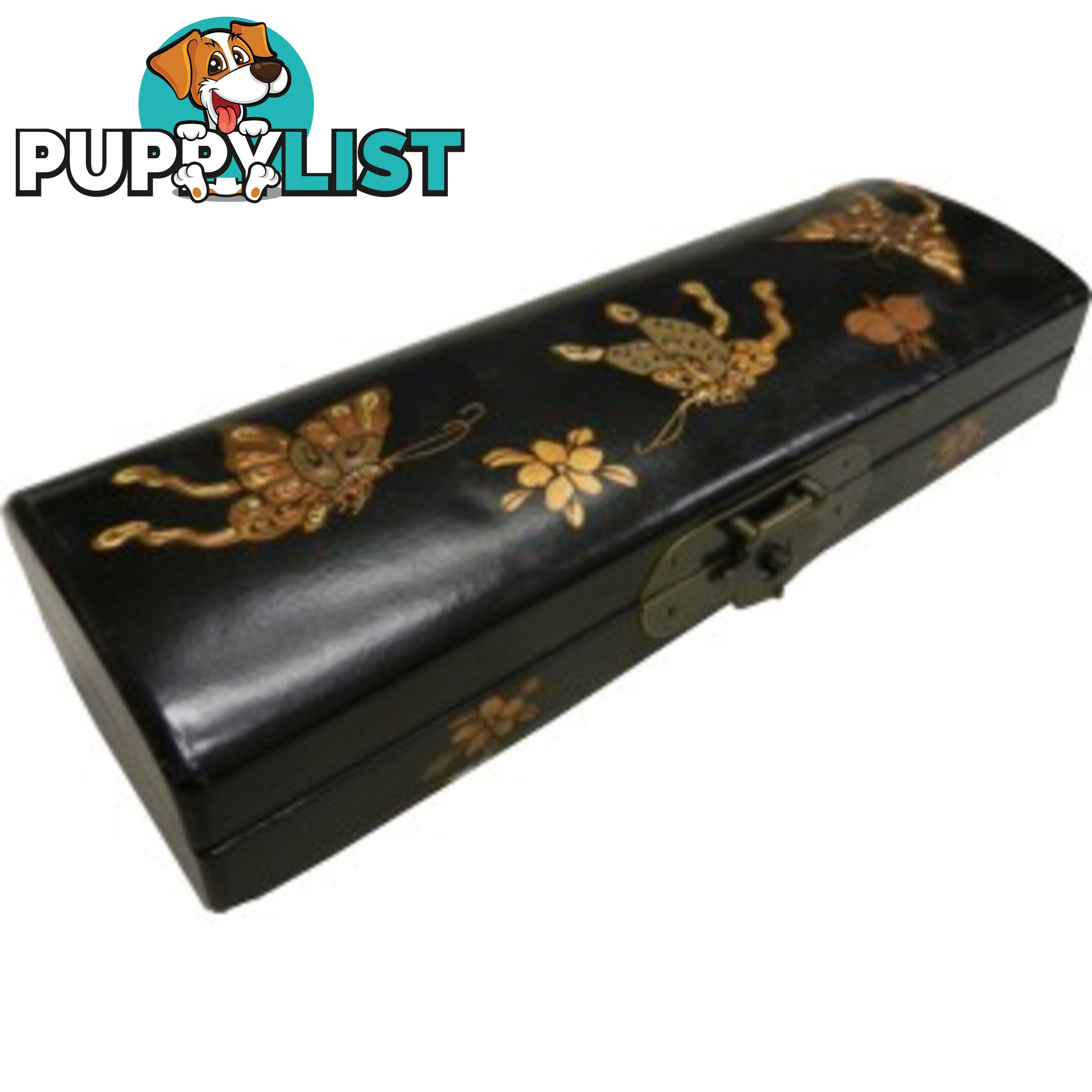 Black Oriental Embossed Butterfly Pencil Case