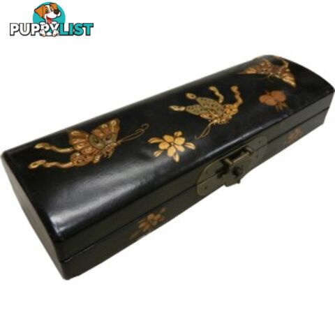 Black Oriental Embossed Butterfly Pencil Case