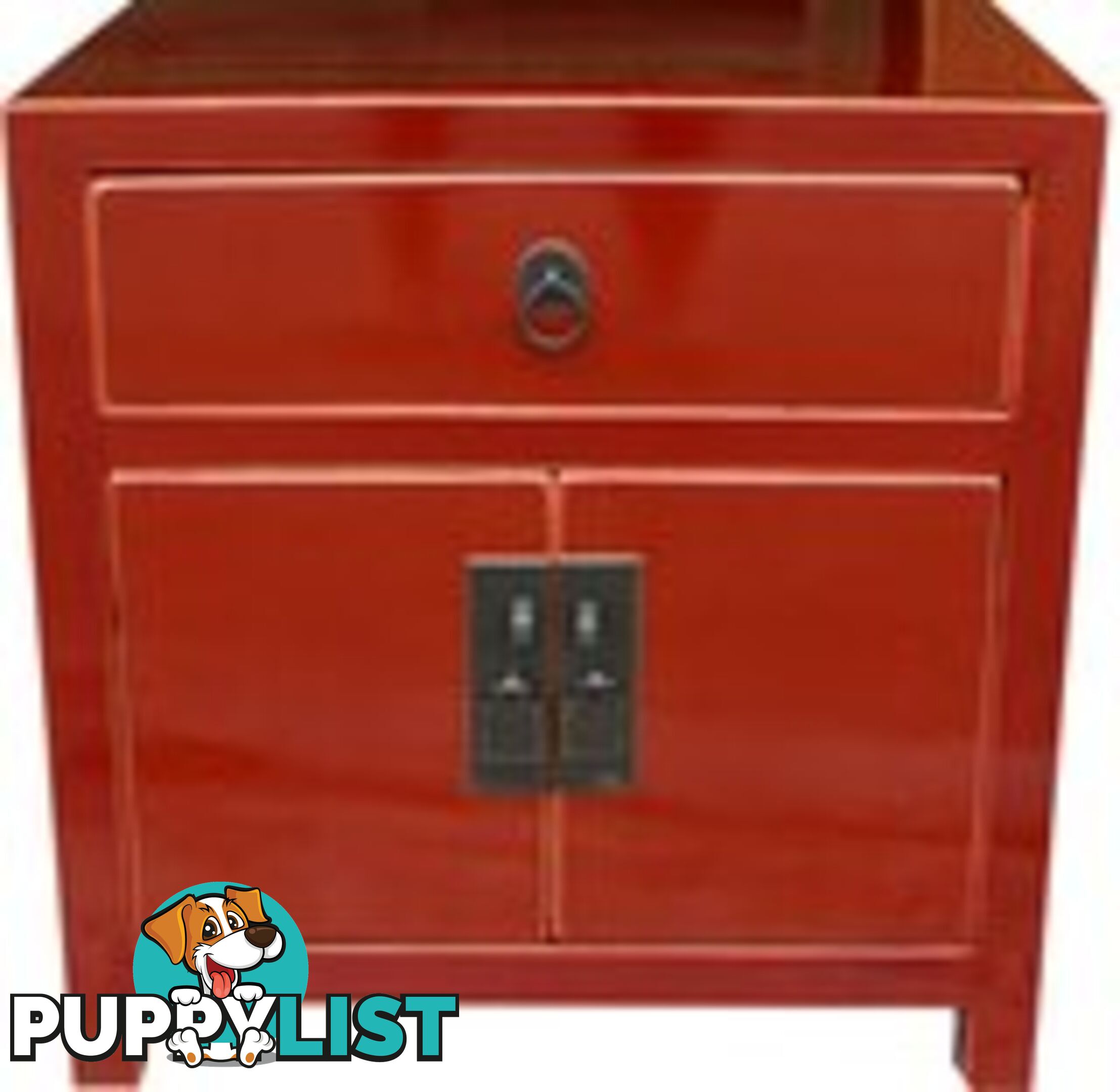 Red Lacquer Oriental Bedside Table