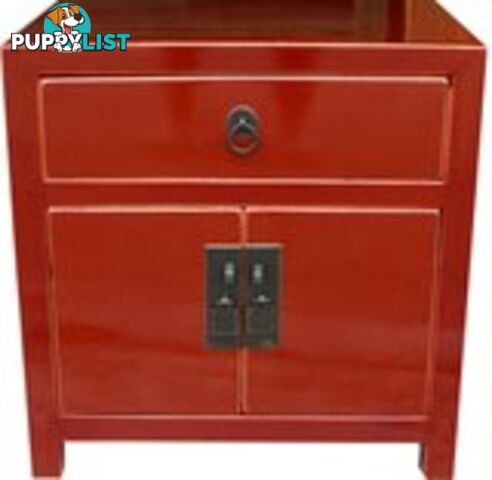 Red Lacquer Oriental Bedside Table